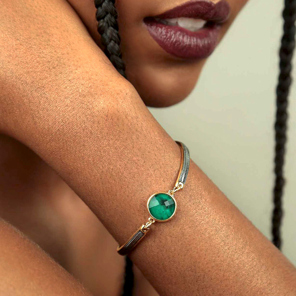 Pulseira Detalhes Pedra Banho Ouro 18k Esmeralda