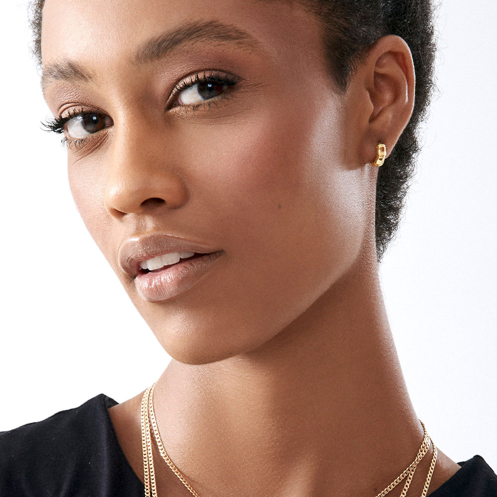 Brinco Argola Click Sextavada Lisa Banho Ouro 18K