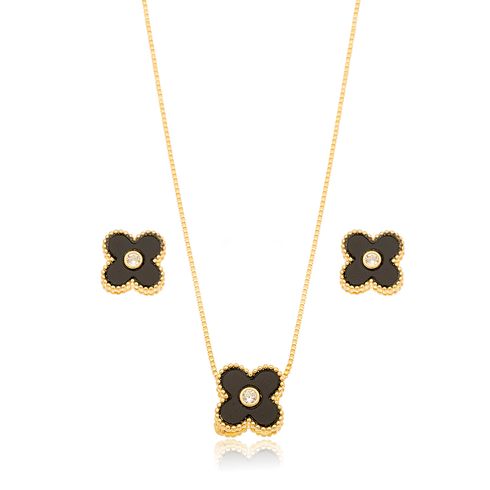 30986_conjunto_trevo_flor_florzinha_tendencia_presente_moda_resinado_preto_banho_ouro_rosa_valverde_semijoias