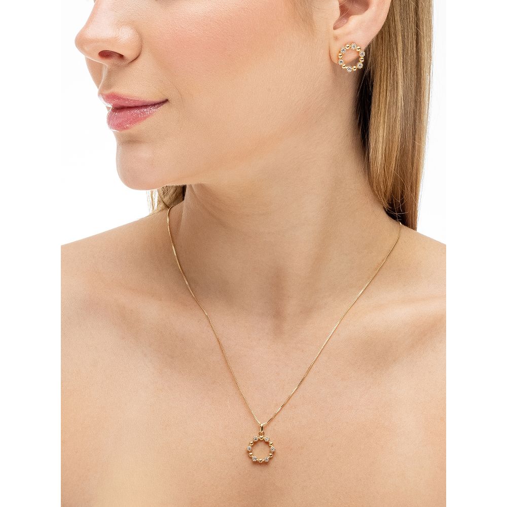 Conjunto Redondo Pontos de Luz Cravejado Banho Ouro 18K Rosa Valverde ...
